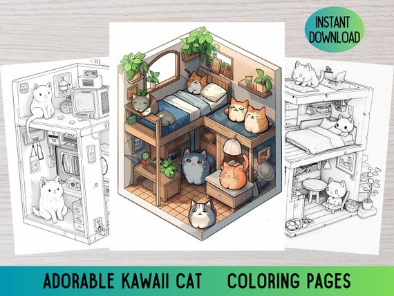Kawaii cat coloring pages, Cute cat coloring, Adult coloring book, Kawaii coloring book, Cute coloring pages, Corner Coloring, Pocket Room