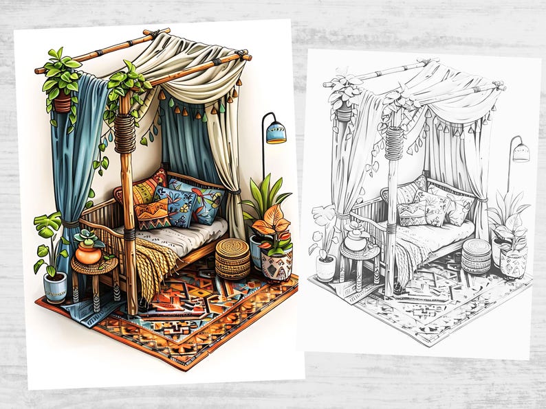 Boho Room Coloring Pages, Adult Coloring Book (digital Download) - Etsy