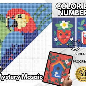 Mosaicos misteriosos, páginas para colorear, páginas para colorear de mosaicos misteriosos, colorear por número, colorear por número fácil, aliviar el estrés, colorear para la calma,