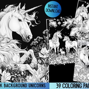 Unicorn Coloring Pages, Unicorn Coloring Pages printable, Unicorn coloring book, Unicorn coloring pages for adults, Black Background, Family