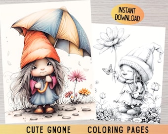 Gnome Coloring Book for Adults – Fantasy Garden Scenes (Printable PDF)