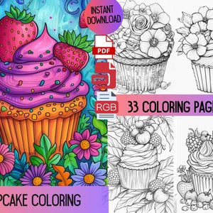 Cupcake coloring, Sweets coloring, Cupcake, Food coloring book, Adult coloring, Cute cupcake, Food coloring pages, coloring book, printable