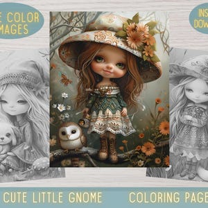 Gnome coloring page, Gnome coloring, Cute gnome coloring page, Gnome coloring books, Adult coloring, Gnome coloring book for adults, Floral