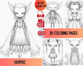 Vampire Coloring Pages, Gothic Fantasy Adult Coloring Book (PDF)