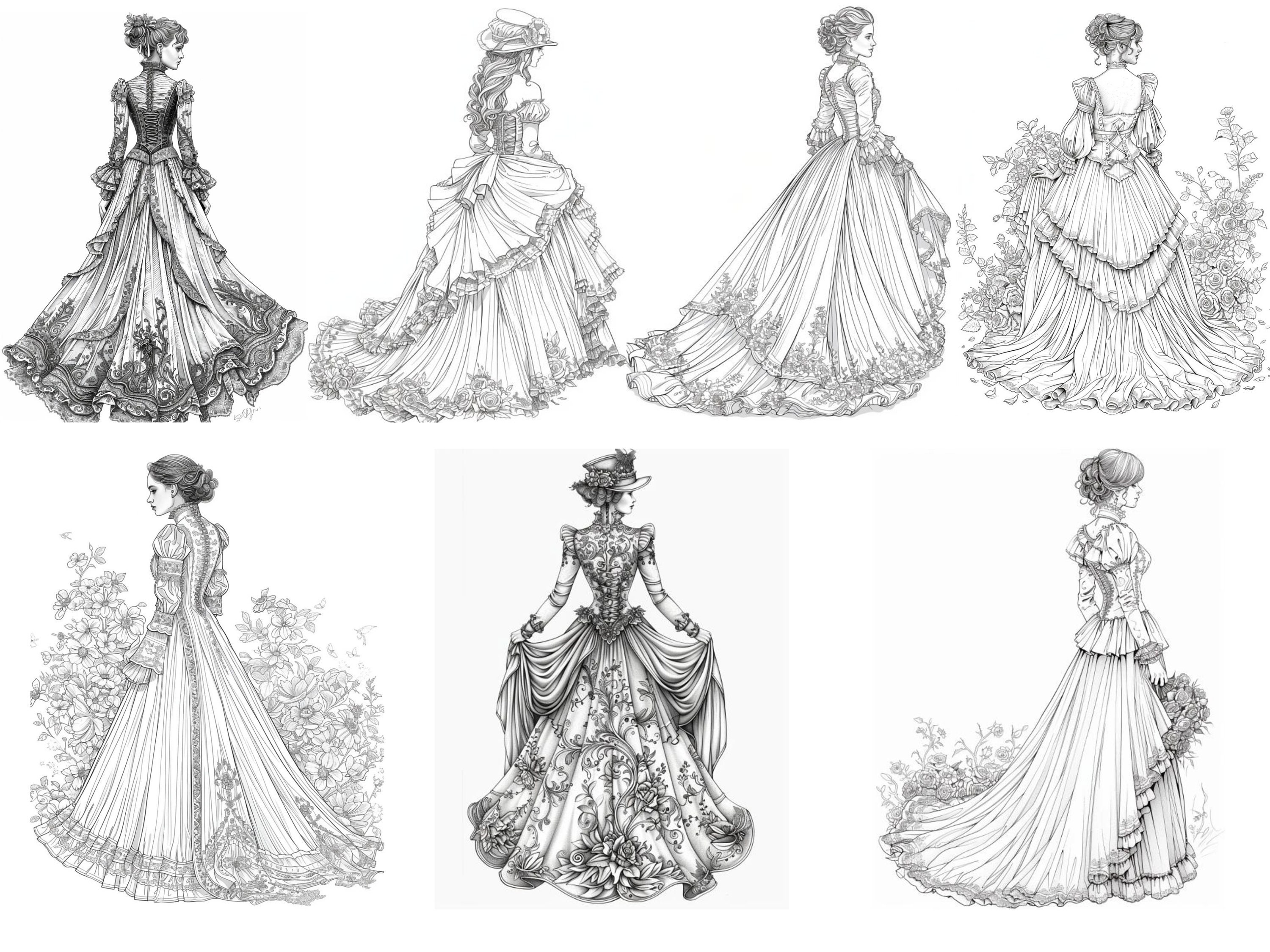 Victorian Dresses Coloring Pages, Victorian Fashion, Victorian Coloring ...
