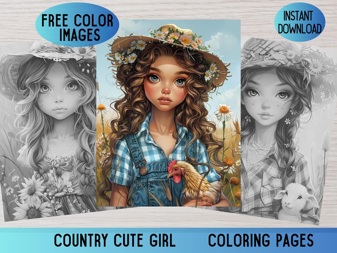 Country Girl Coloring Pages, Farm Coloring, Country Coloring, Adult ...