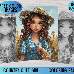 Páginas para colorear de chicas de campo, colorear granjas, colorear países, colorear adultos, colorear vaqueras, libro para colorear de vida de granja, Bella del Sur