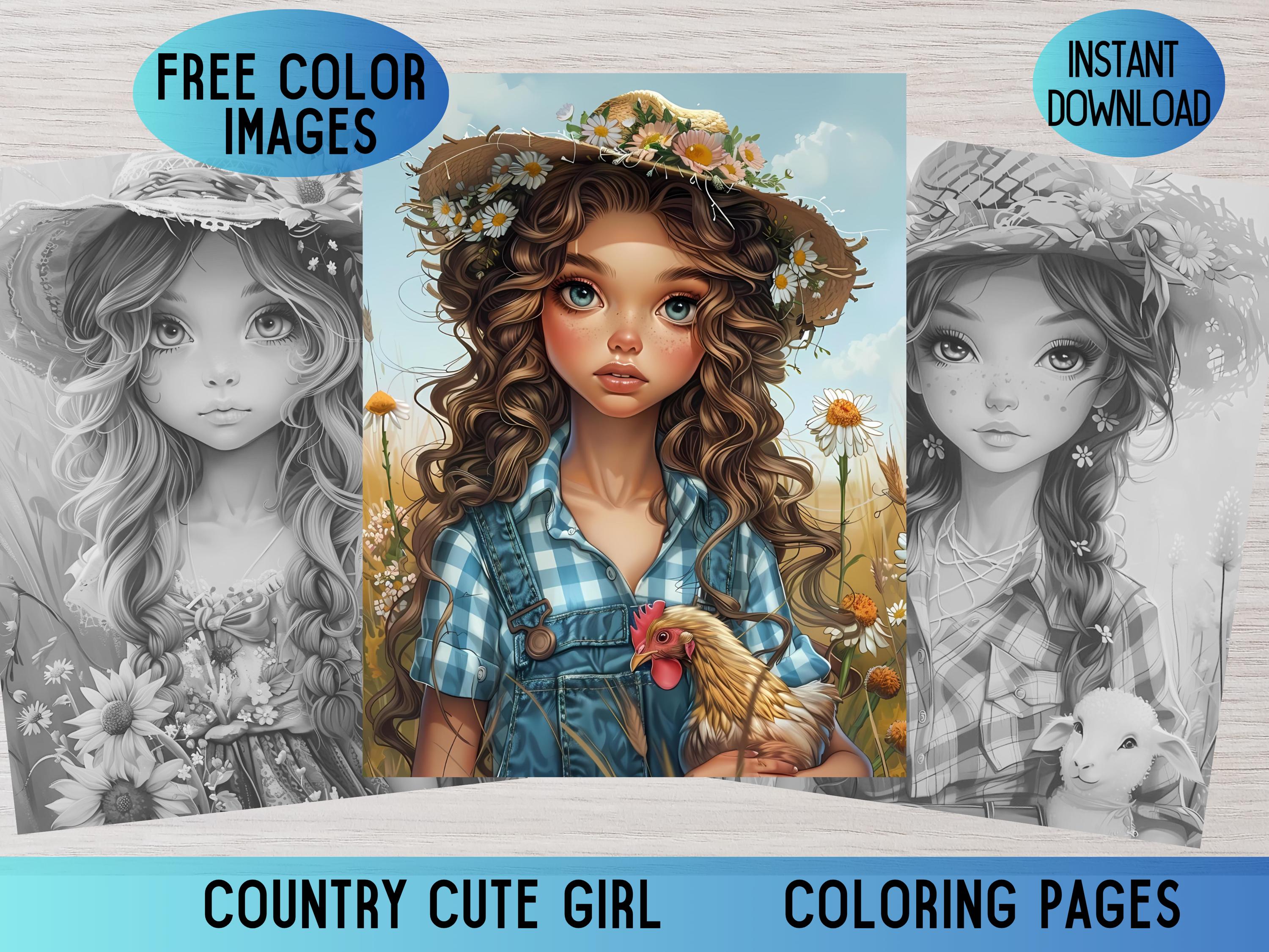 Country Girl Coloring Pages, Farm Coloring, Country Coloring, Adult ...