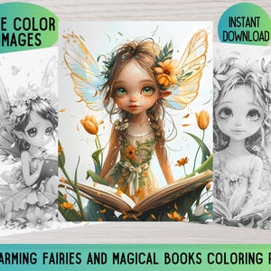 Fairy Coloring Pages, Adult Fairy Coloring Pages, Fairy Coloring Book, Fantasy Coloring, Grayscale coloring, Book lover coloring pages