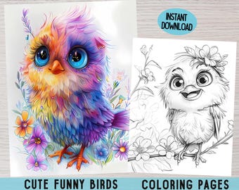 Birds Grayscale Coloring Pages for Adults – Printable PDF