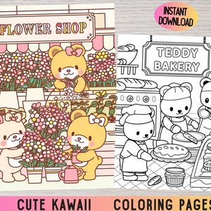 Kawaii Animals Coloring Book, Cozy Scenes (Digital Download)
