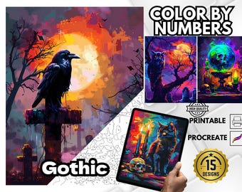 Gothic Skull Color by Number, Adult Coloring Pages (PDF & PNG)