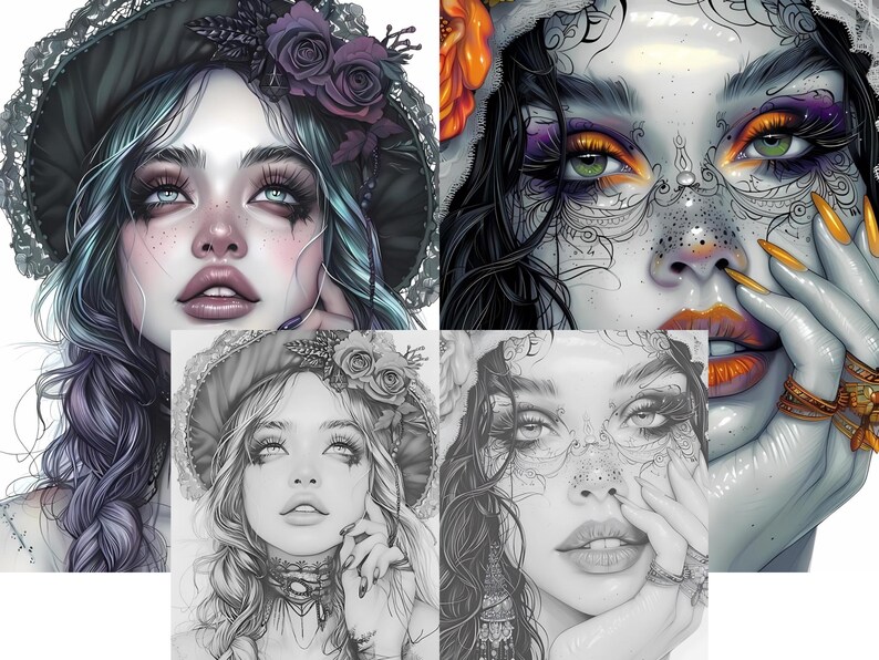 Goth coloring page
Gothic coloring
Halloween coloring
Adult coloring pages
Grayscale coloring
Gothic women
Gothic make up
beauty coloring page
gothic coloring page
gothic girl coloring
coloring for adults
fantasy coloring
dark girls