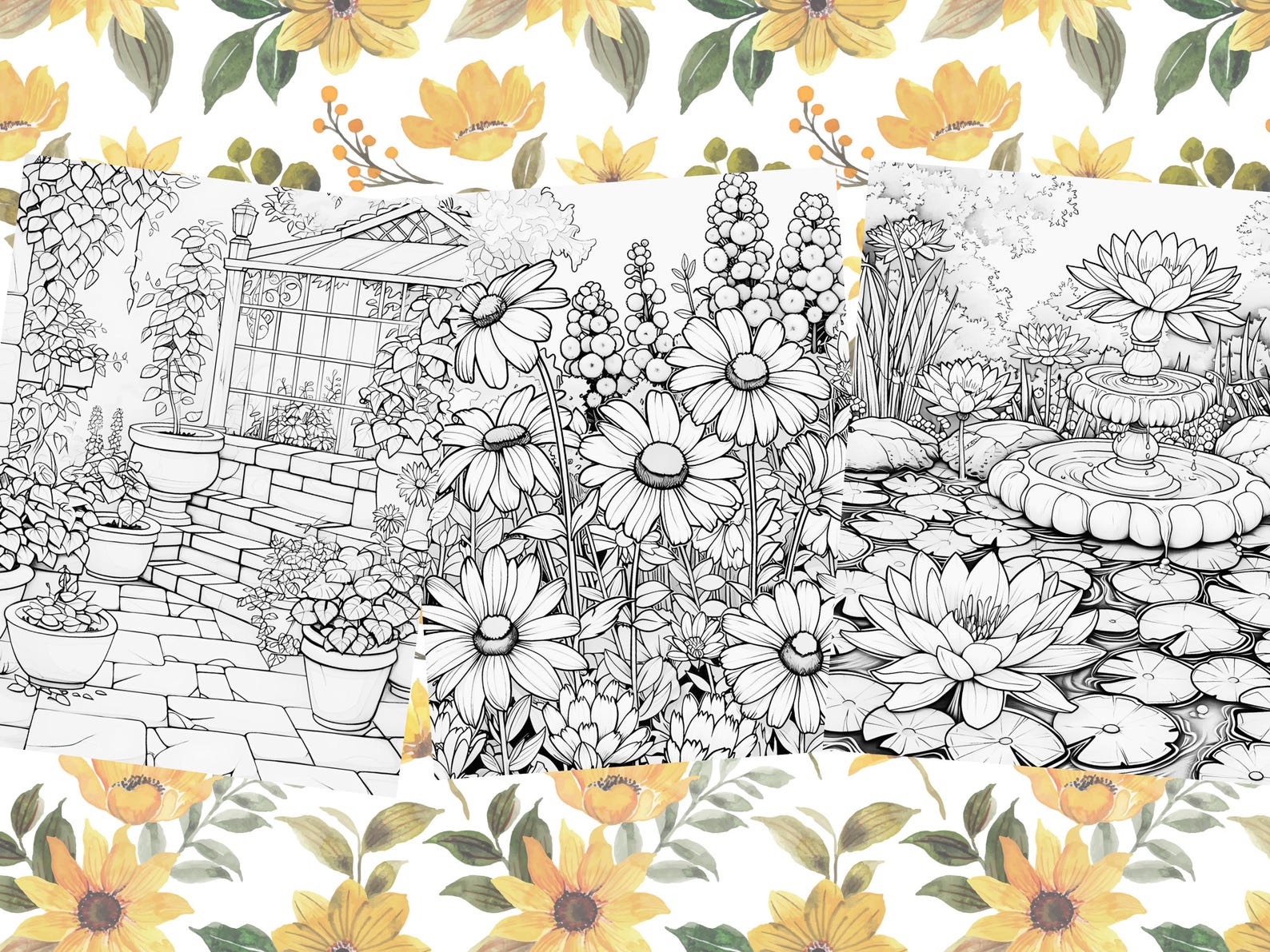 Floral Garden Coloring Pages, Digital Coloring, Gardens Coloring ...