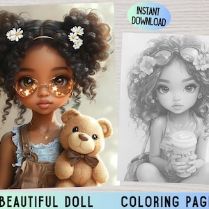 Doll coloring pages, Grayscale Coloring, Cute coloring pages, Adult coloring pages, Doll coloring , Black Doll Coloring Pages/Girls Coloring