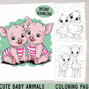 Animal Coloring Pages - Cute Animal Coloring - Printable Animal Coloring Sheets for Kids & Adults - Digital Download - Easy Coloring