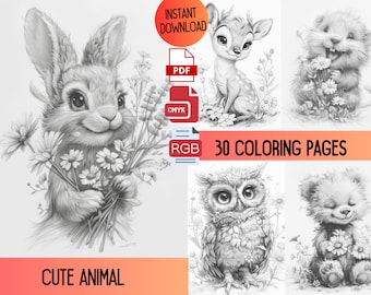 Animal Coloring Book – 30 Printable Pages (PDF Download)