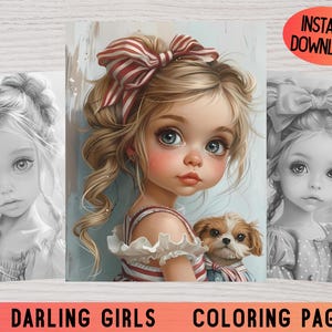 Darling Girls coloring Pages, Grayscale Coloring, Cute coloring pages, Adult coloring pages, Doll coloring , Doll coloring book