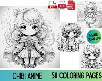 Dibujos para colorear de anime chibi para niños y adultos (descarga en PDF, 50 páginas)
