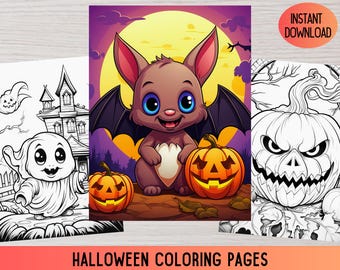 Halloween Coloring Book, Spooky Fun Illustrations (Digital Download)