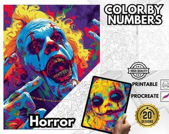 Horror Color By Number Pages, Spooky Adult Coloring Book (PDF & PNG)