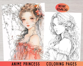Anime Princess Coloring Book, Fantasy Adult Coloring Pages (PDF)
