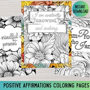 Afirmaciones positivas para colorear, Alivio del estrés, Salud mental, Página para colorear, Páginas para colorear inspiradoras, Soy afirmaciones