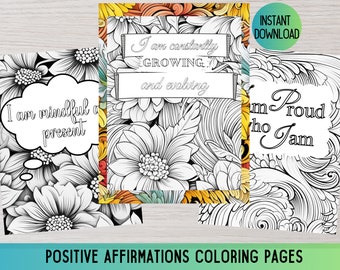 Positive Affirmations Coloring Pages, Stress Relief, Mental Health (Digital Download)