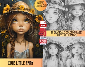 Fairy Coloring Book for Adults – Grayscale Fantasy Printable PDF