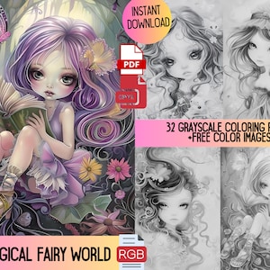 Fairy Coloring Pages, Adult Fairy Coloring Pages, Forest Fairy, Fairy Coloring Book, Fantasy Coloring, Grayscale coloring, Adult Coloring