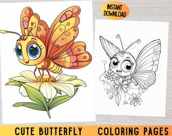 蝶の塗り絵、子供と大人向け、ストレス解消（デジタルダウンロード）