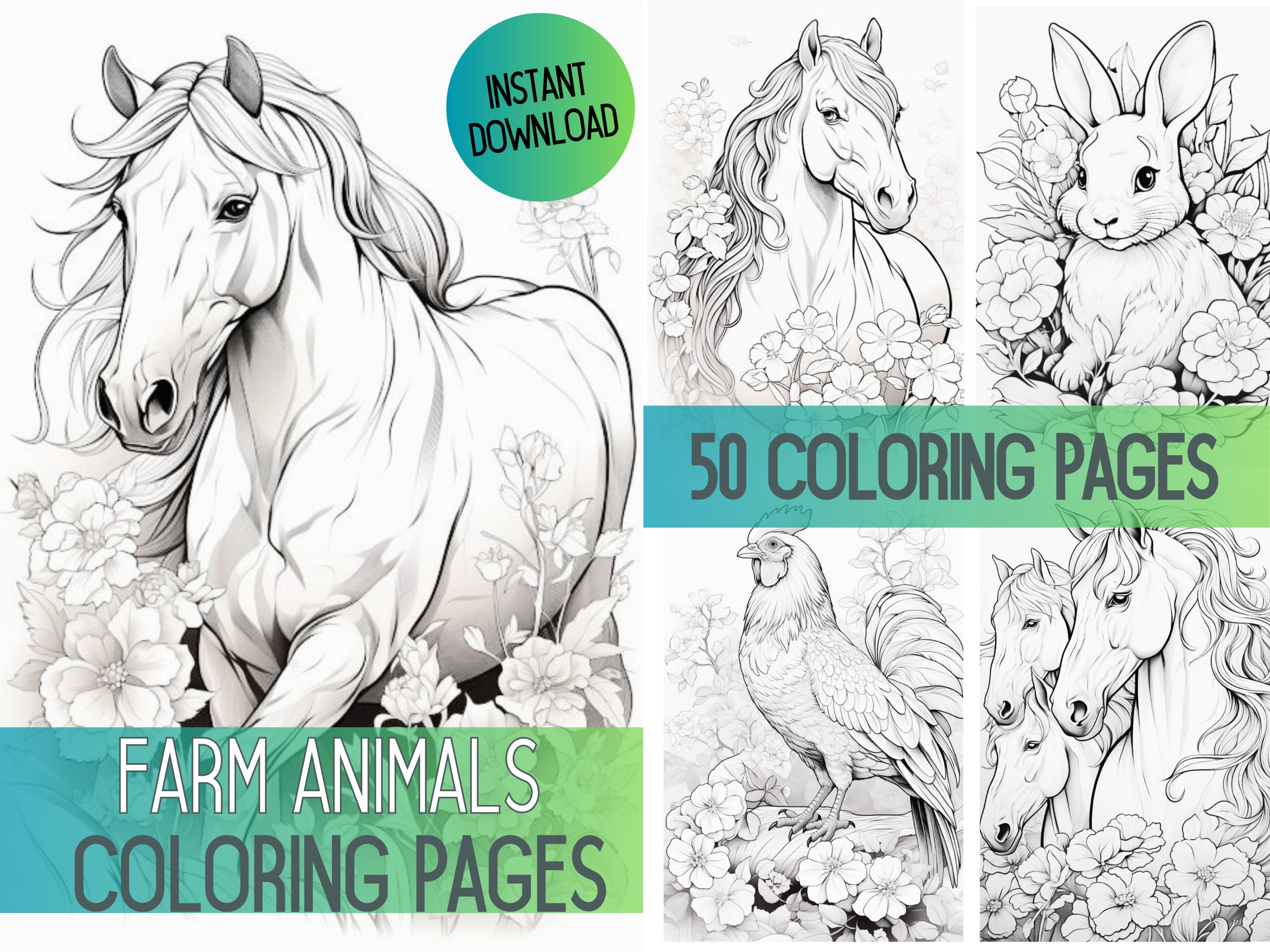 Farm Animals Coloring Pages, Farm Coloring Pages, Farm Coloring Book ...