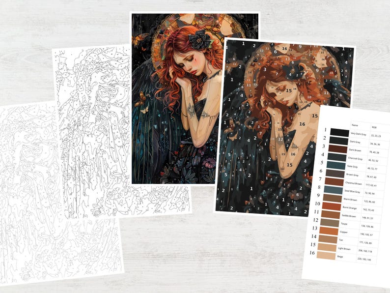 Dark Angel Color by Number, Adult Coloring Pages (PDF & PNG) - Etsy