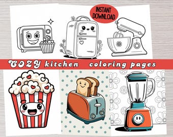 Cozy Kitchen Coloring Book: Relaxing Printable Pages (Digital Download)