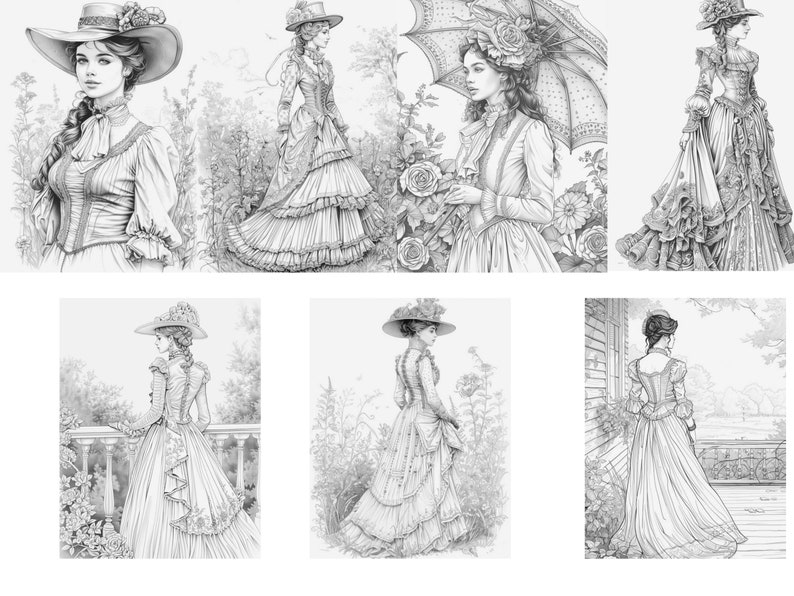 Victorian Woman Coloring Pages, Victorian Fashion, Victorian Coloring ...