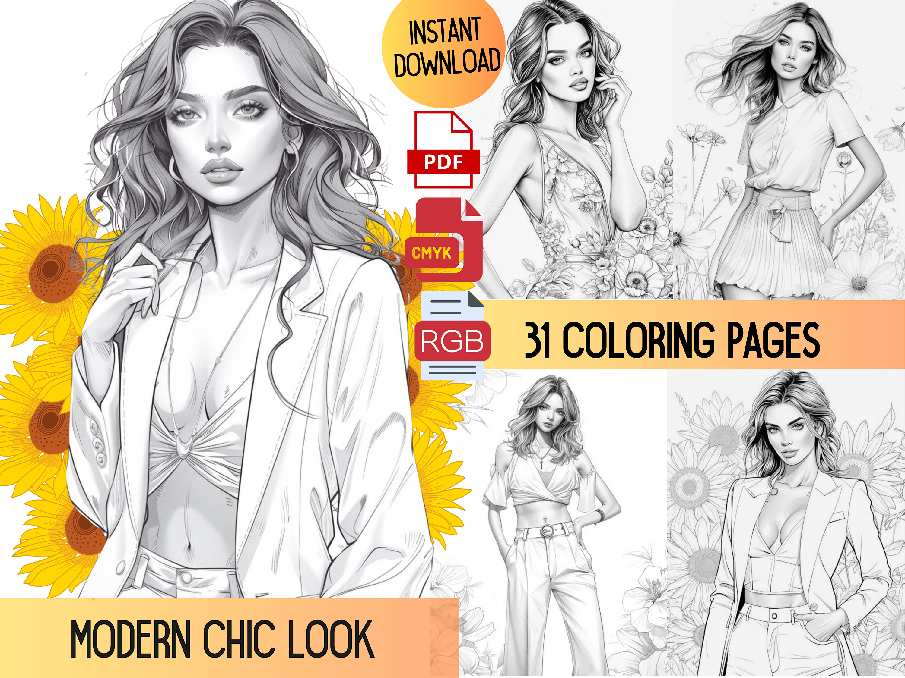 Fashion Illustration Coloring Book, Fashion Coloring Pages for Adults