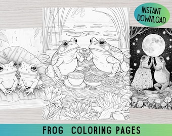 Frog Coloring Pages, Printable Frog Illustrations (Digital Download)
