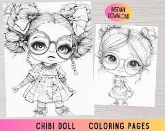 Dibujos para colorear de chicas chibi, arte kawaii (descarga digital)