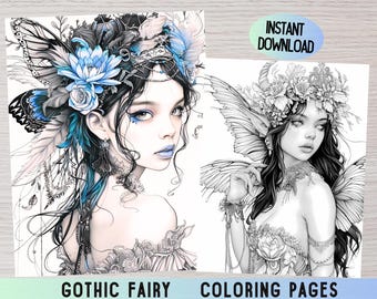 Gothic Fairy Adult Coloring Pages, Fantasy Art (PDF)