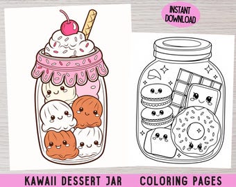 Kawaii Dessert Glas Malvorlagen, Food Art (Digitaler Download)