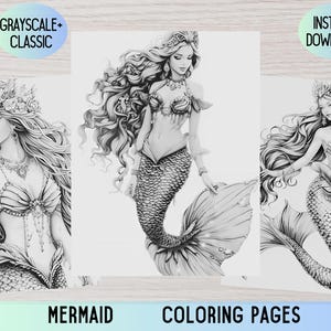 Mermaid Coloring Pages, Adult Mermaid Coloring Pages, Mermaid Coloring Book, Mermaid Coloring Book Pages, Fantasy Coloring,Mermaid printable
