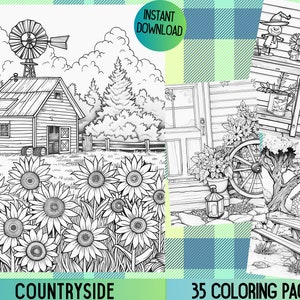 Countryside coloring , Cottagecore coloring, Farm coloring, Country coloring, Farm animal coloring, Gardening coloring, Adult coloring