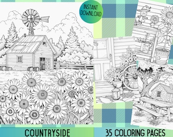 Cottagecore Coloring Book, Farm Animals and Gardens (PDF Pattern)