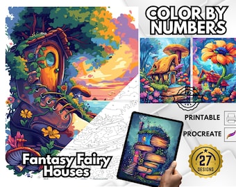 Fairy House Color by Number Pages, Fantasy Coloring Book (Printable PDF)