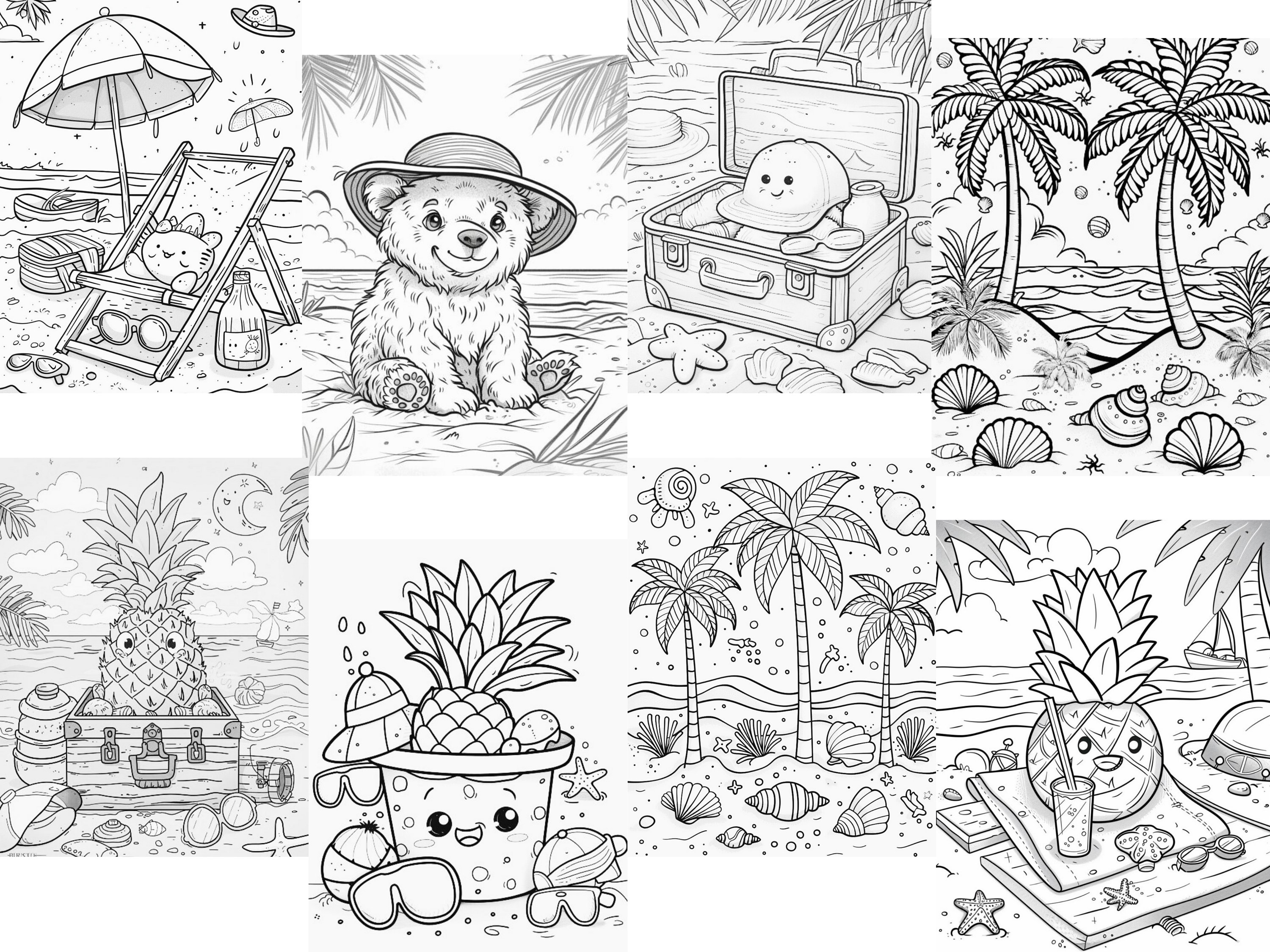 Kleurboek strand, tropische zomertaferelen (digitale download) - Etsy België, image size:3000x2250