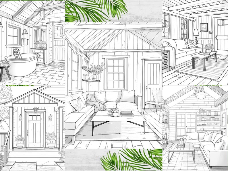 Rustic Coloring Books Farmhouse Interior Coloring Book, Rustic Home Designs (PDF Download) - Etsy