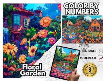 Floral Garden Color by Number Pages for Adults (PDF)