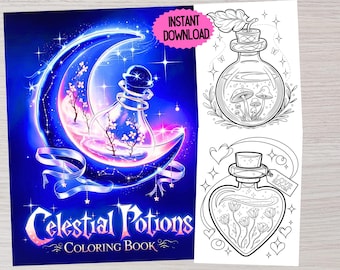 Potion Coloring Book, Magical Jars, Fantasy Art (Digital Download)