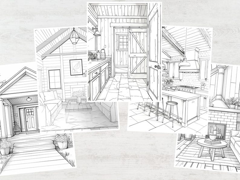 Rustic Coloring Books Farmhouse Interior Coloring Book, Rustic Home Designs (PDF Download) - Etsy