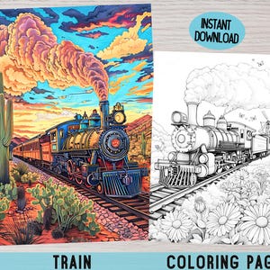 Train Coloring Pages, Train Coloring Book, Locomotive Coloring,  train coloring sheets, train coloring printables, adult coloring